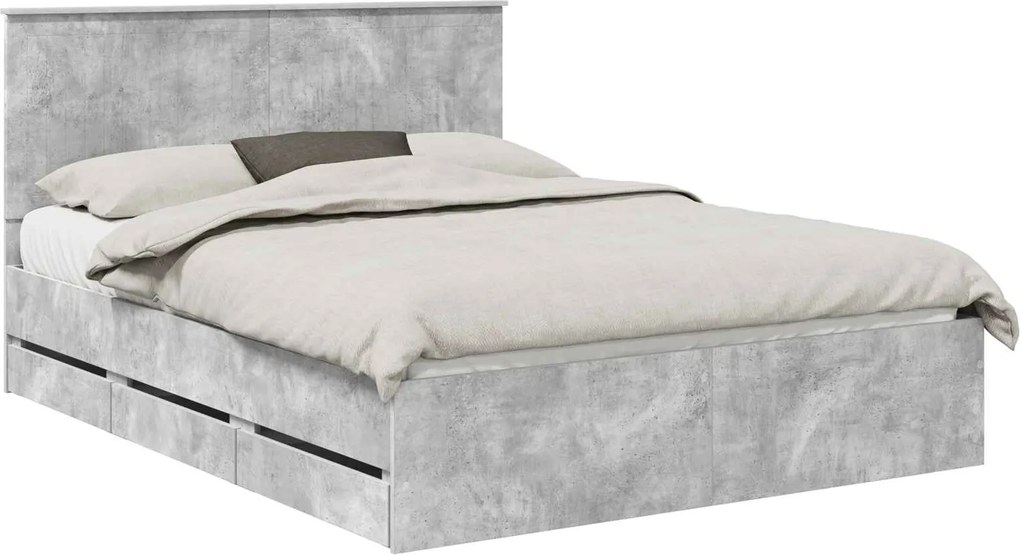 vidaXL Cadru de pat Gri din beton 150 x 200 cm Lemn Ingineresc