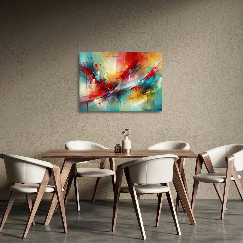 Tablou pe sticlă – Abstracție cu roșu (70x50 cm)