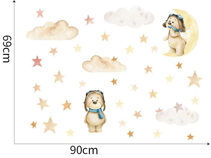 Autocolant de perete „Ursuleți de pluș cu stele” 90x69cm