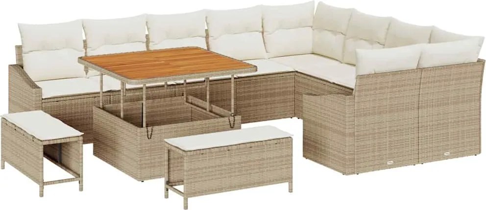 vidaXL Set de canapele pentru grădină cu pernă 12 pcs Bej Rattan poli