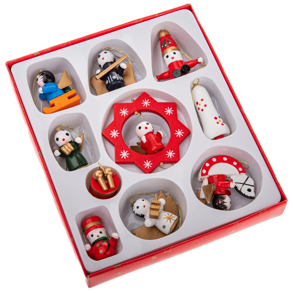 Decorațiuni de Crăciun din lemn Mix I, SET DE 10BĂȚI