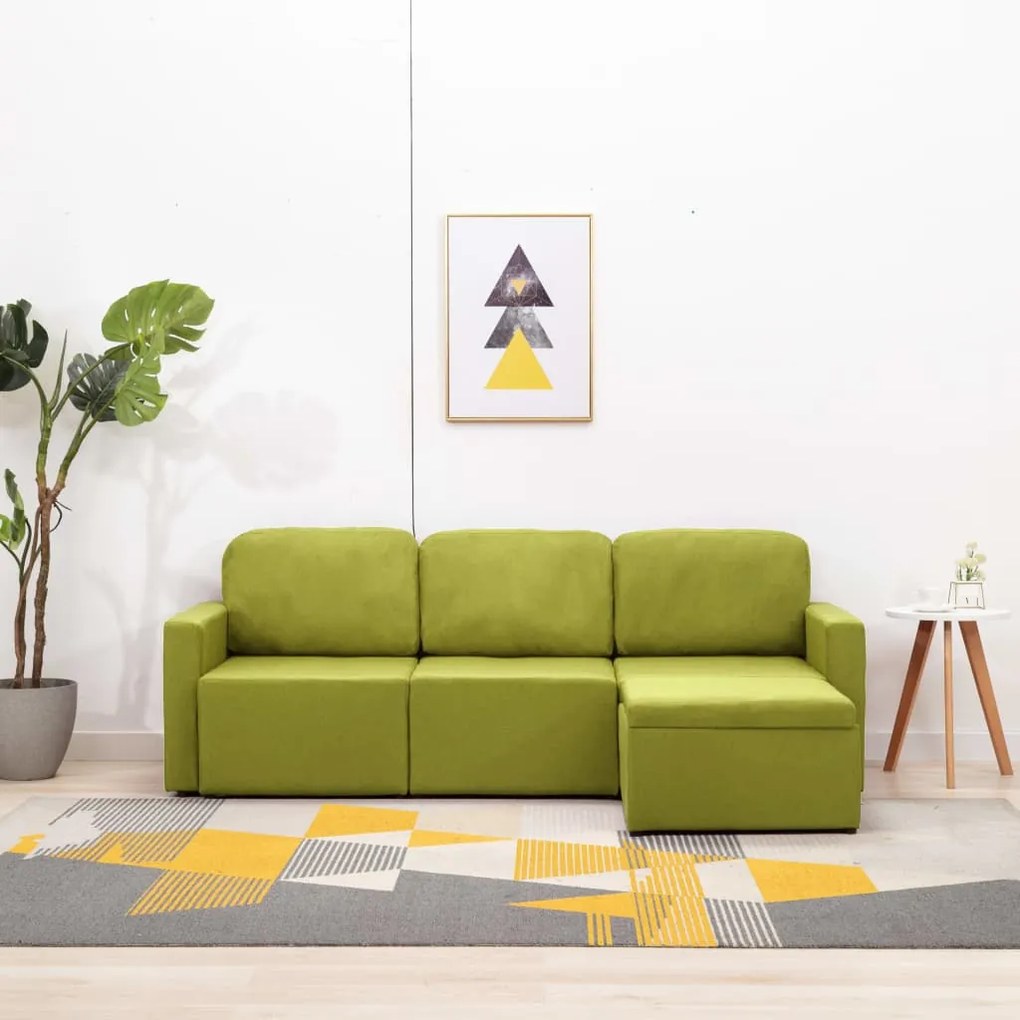 288788 vidaXL Canapea extensibilă modulară, 3 locuri, verde, material textil