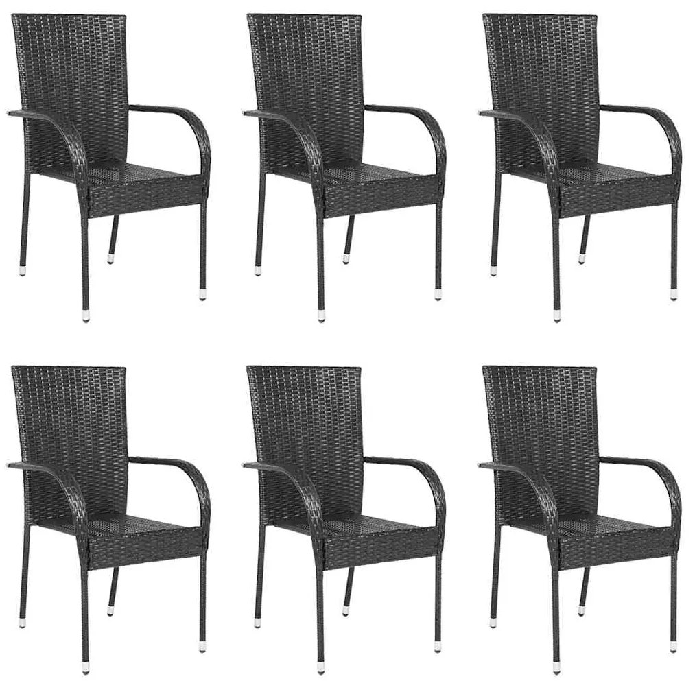 vidaXL Scaune de exterior stivuibile, 6 buc., negru, poliratan