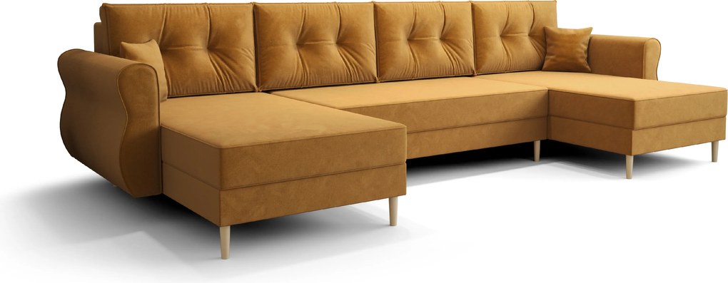 Coltar extensibil in forma de U SILVIANO, mustar, 300x140 cm + 2 perne GRATUIT
