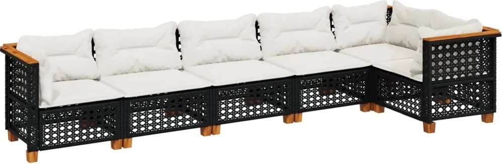 vidaXL Set mobilier de grădină cu perne, 6 piese, negru, poliratan