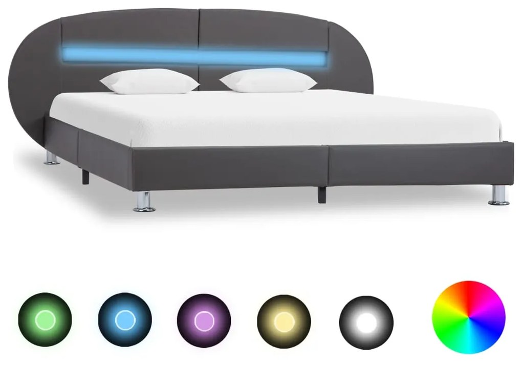 285441 vidaXL Cadru de pat cu LED, gri, 140 x 200 cm, piele ecologică