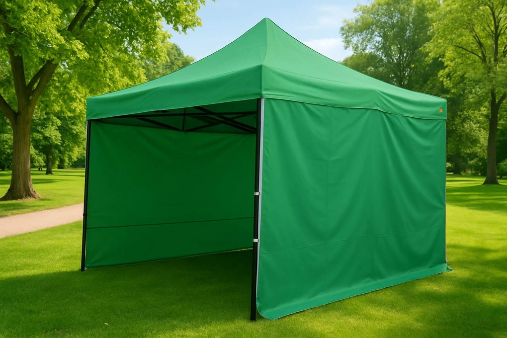 Cort pliabil tip foarfecă 4x4m – oțel, Verde, 1 perete lateral