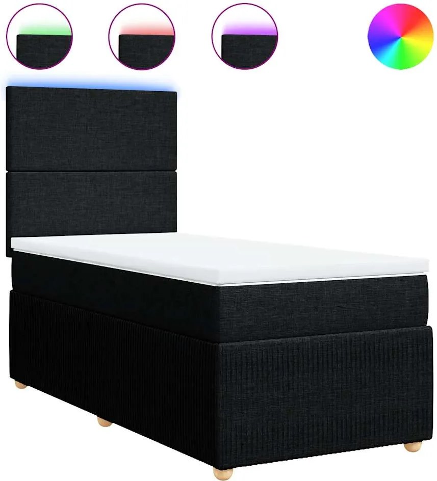 vidaXL Pat box spring cu saltea, negru, 90x190 cm, textil