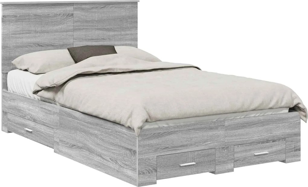 vidaXL Cadru de pat cu headboard Gri Sonoma 120 x 200 cm Lemn compozit