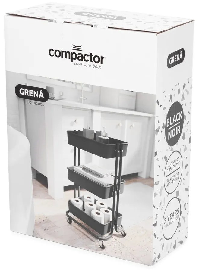 Etajeră cu roți neagră din plastic 43x36 cm Grena – Compactor