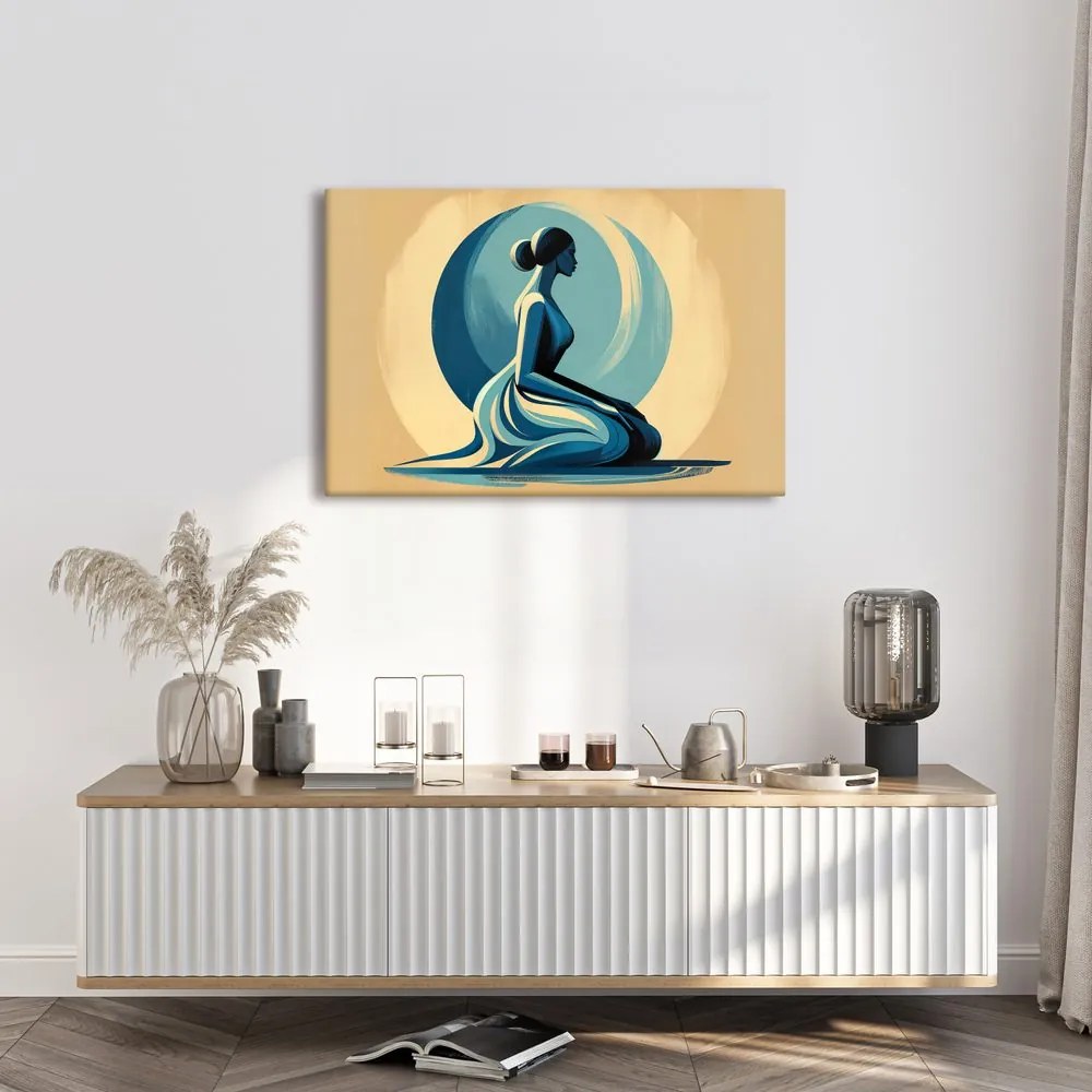 Tablou femeie meditând în albastru