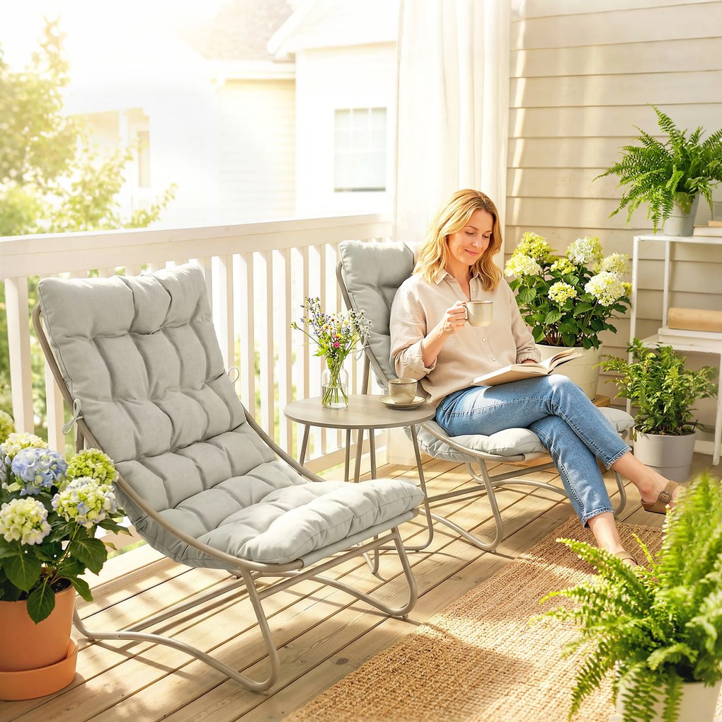 Outsunny Set de grădină 3 piese cu 2 scaune lounge, masă de cafea și perne pentru exterior, patio, balcon, Gri deschis | Aosom Romania