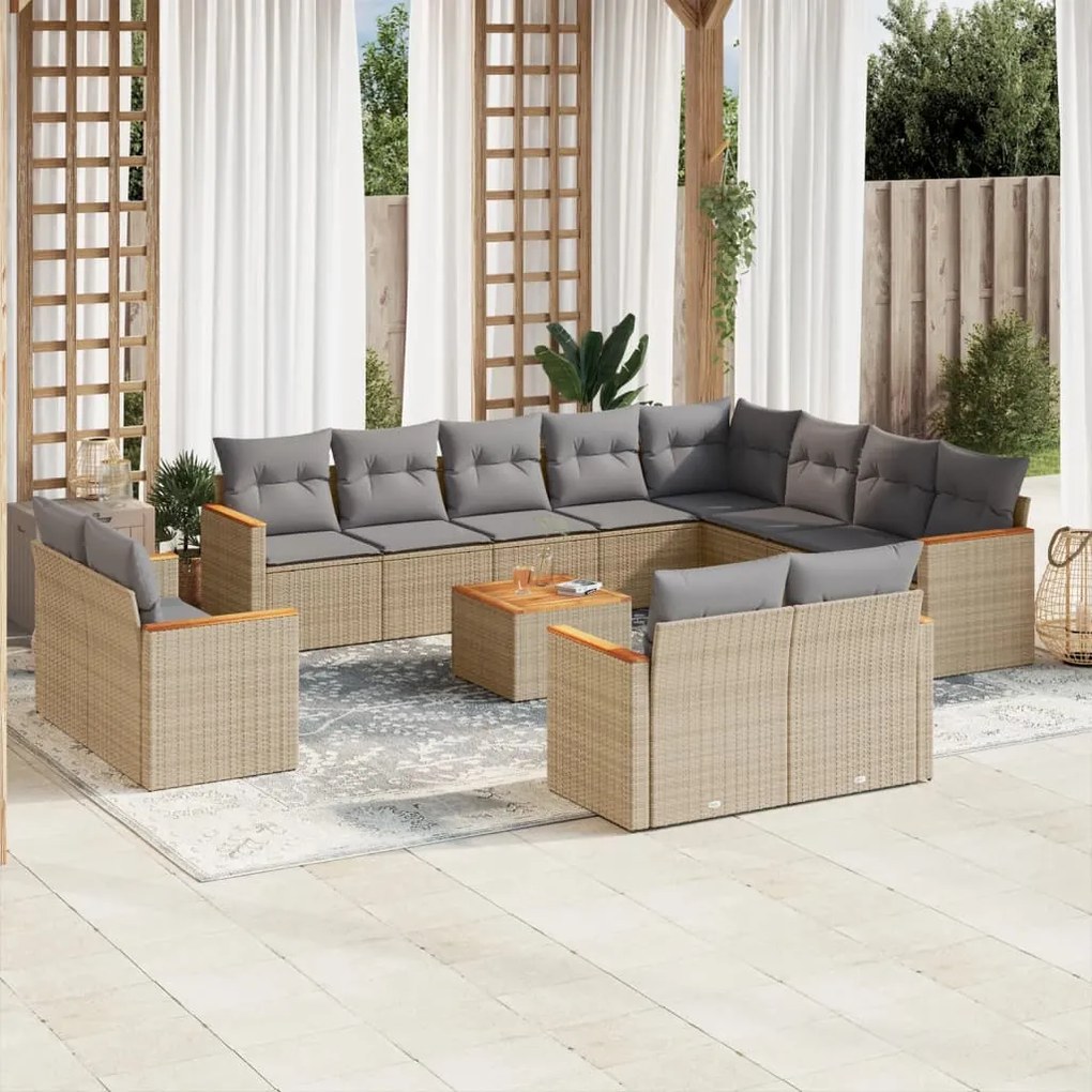 vidaXL Set canapele de grădină, 13 piese, cu perne, bej, poliratan