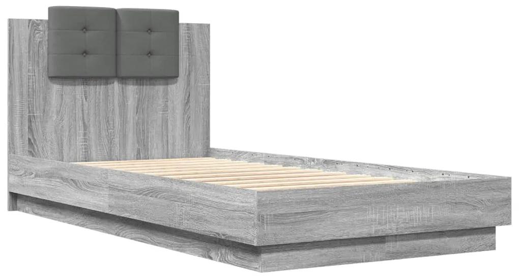 3209973 vidaXL Cadru de pat cu tăblie, gri sonoma, 90x190 cm, lemn prelucrat