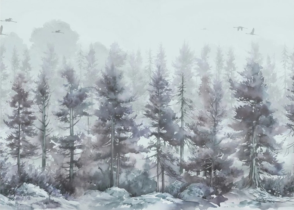 Tablou pe sticlă - Pădurea de pini II., aquarel (70x50 cm)