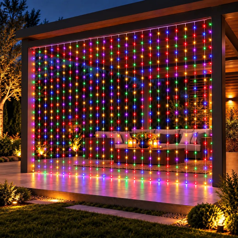 Instalație de Crăciun, perdea luminoasă 3 x 3 metri, multicolor