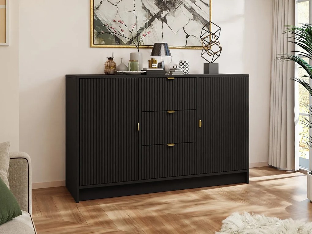 Comodă Rozoma 2D3SZ (Negru molet + auriu) . 1103672