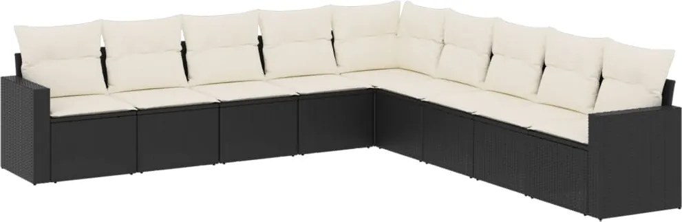 vidaXL Set mobilier de grădină cu perne, 9 piese, negru, poliratan