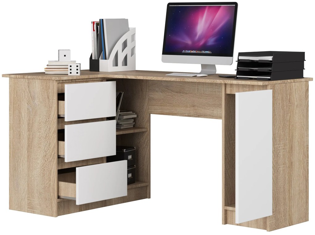Masă PC de colț Bevin (stejar sonoma + alb) (S). 1068964