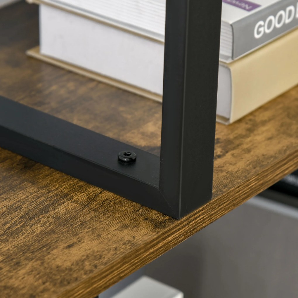 HOMCOM Bibliotecă în Stil Industrial în 5 Niveluri cu Cadru din Fier 102x30x160 cm, Maro | Aosom Romania