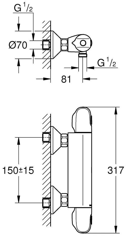 Pachet: Coloana dus Grohe Tempesta 250,palarie patrata, baterie cabina dus Grohtherm 1000 (26694000,34143003 )