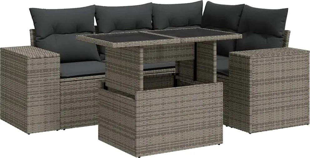 vidaXL Set canapea de grădină cu perne, 5 piese, gri, poliratan