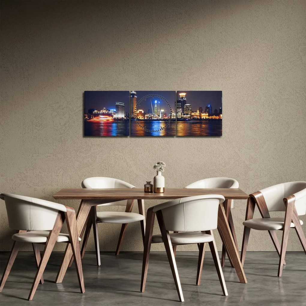 Tablou - Reflectările nopții (cu ceas) (90x30 cm)