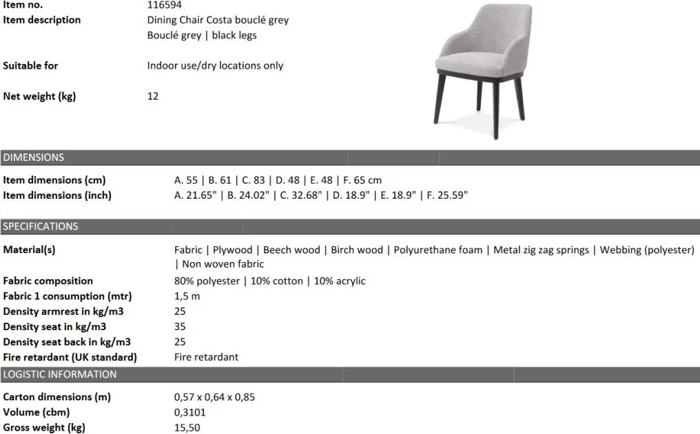 Scaun design LUX Costa, Boucle grey