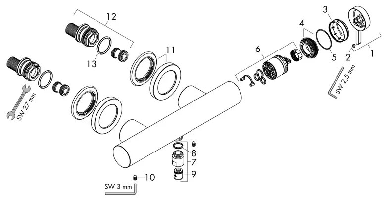 Baterie de dus, Hansgrohe, Finoris, crom