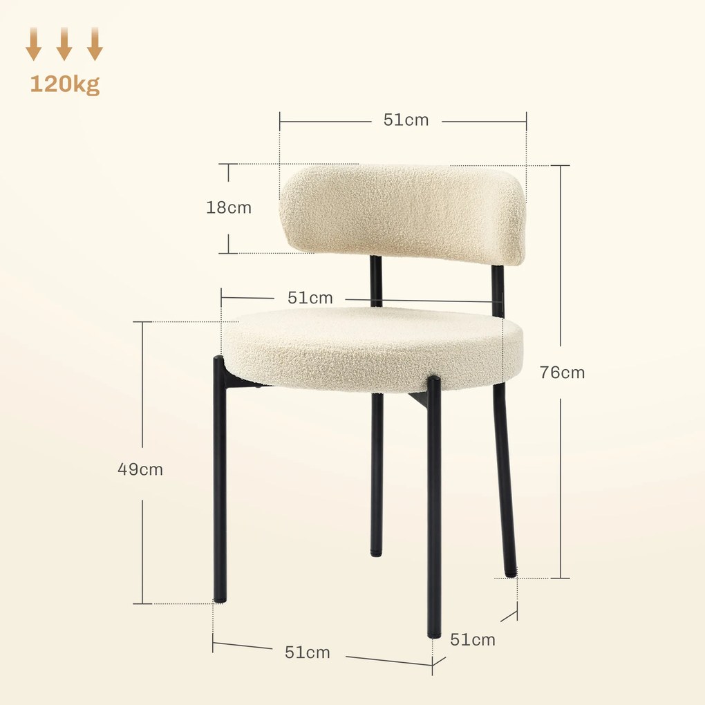 HOMCOM Set 2 Scaune de Dining Moderne din Tesătură Sherpa, Bej | Aosom Romania
