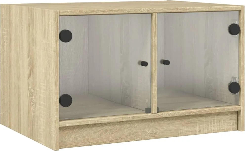 vidaXL Măsuță de cafea cu uși din sticlă, stejar fumuriu, 68x50x42 cm