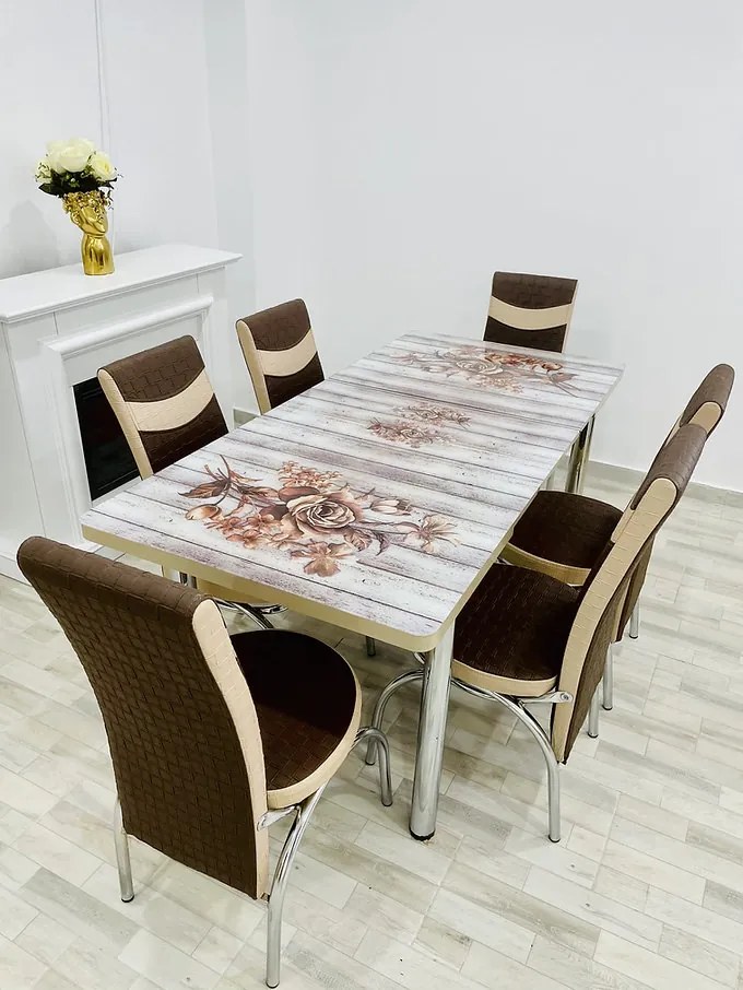 Set masa extensibila 130 / 170 x 80 cm cu 6 scaune, model 633