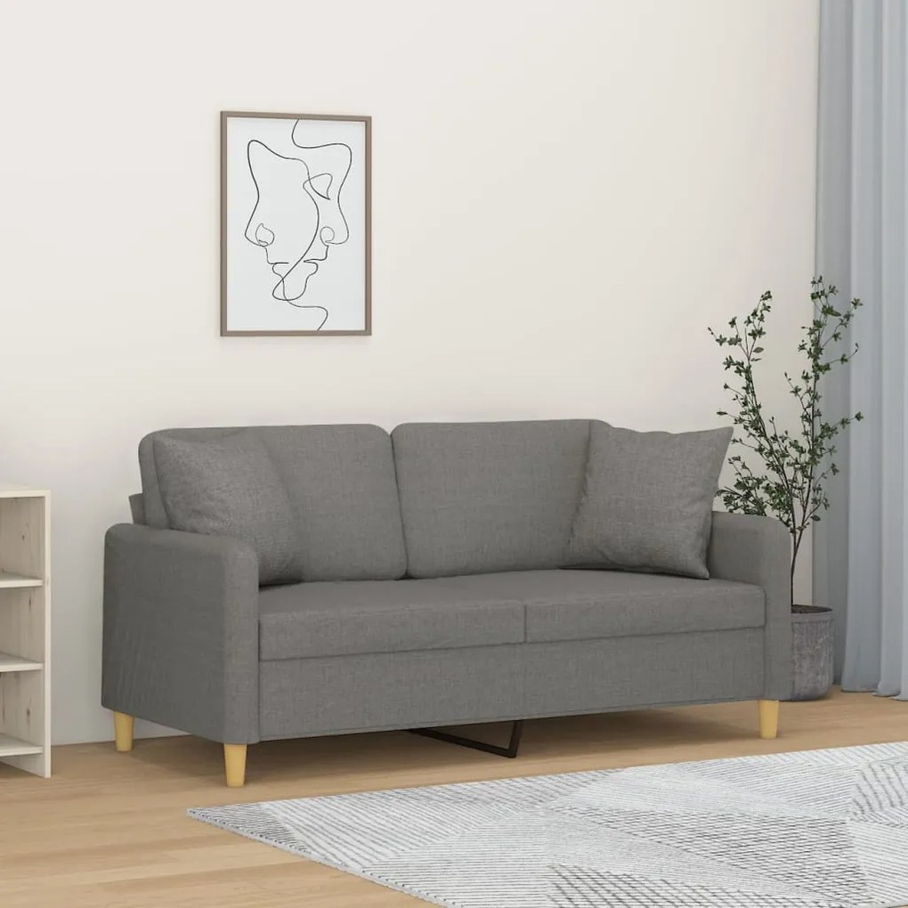 3153138 vidaXL Canapea cu 2 locuri cu perne&pernuțe gri închis 140 cm textil