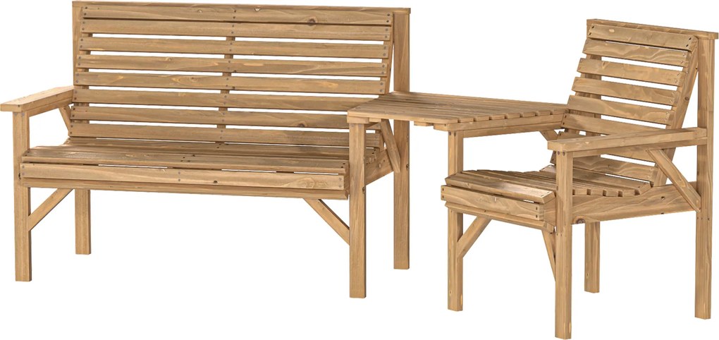 Outsunny Set 3 scaune de grădină, mobilier balcon cu orificiu pentru umbrelă, scaun de grădină, bancă, masă detașabilă 121x65x90 cm Lemn natural | Aosom Romania