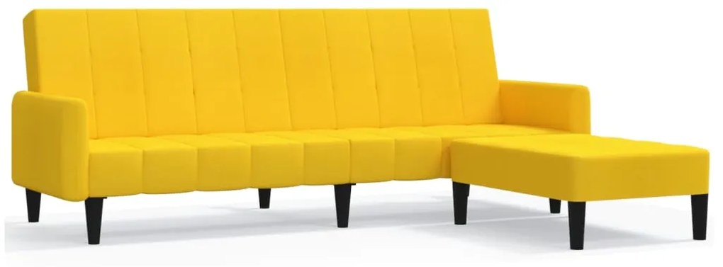 3080577 vidaXL Canapea extensibilă 2 locuri, cu taburet, galben, catifea