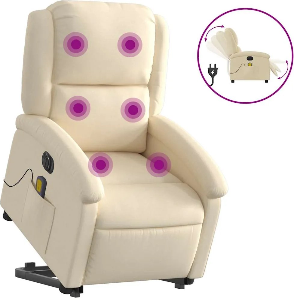 vidaXL Fotoliu electric de masaj rabatabil cu ridicare, crem, textil