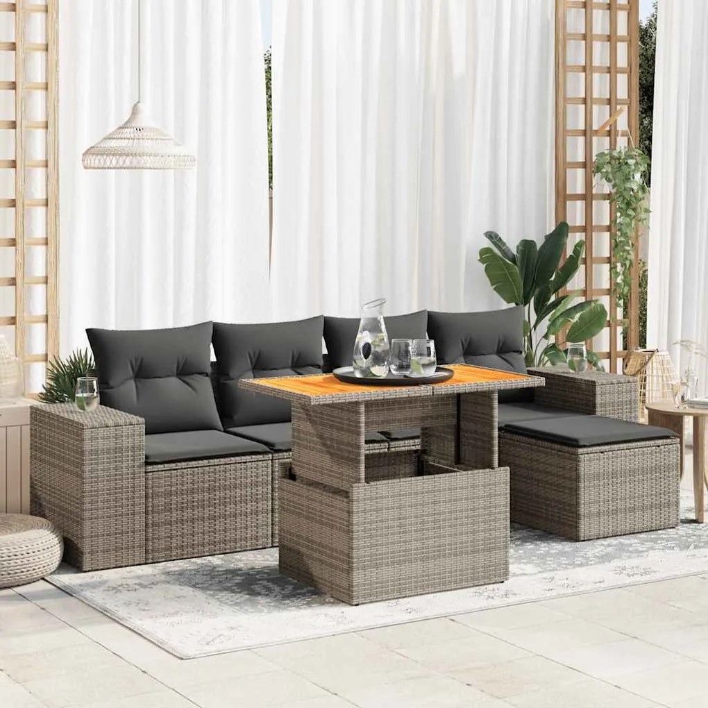 vidaXL Set mobilier grădină cu perne, 6 piese, gri, poliratan
