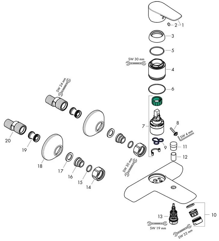 Baterie cada-dus Hansgrohe, Talis E, bronz periat