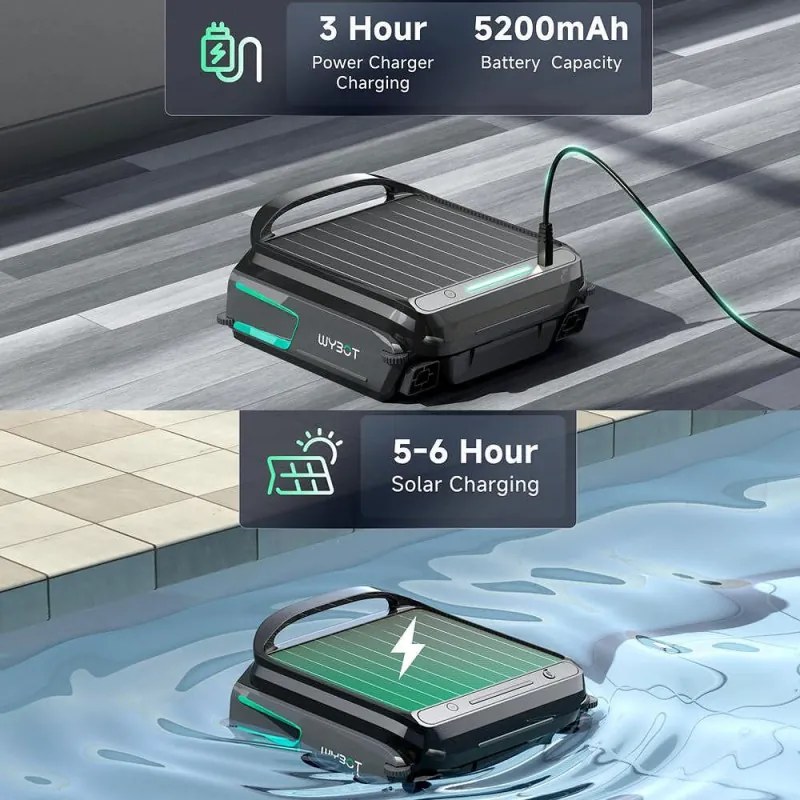 Skimer pentru curatarea suprafetei apei din piscine Wybot F1, Alimentare solara / DC, Pana la 8 ore, 7 l, Aplicatie mobila, Negru
