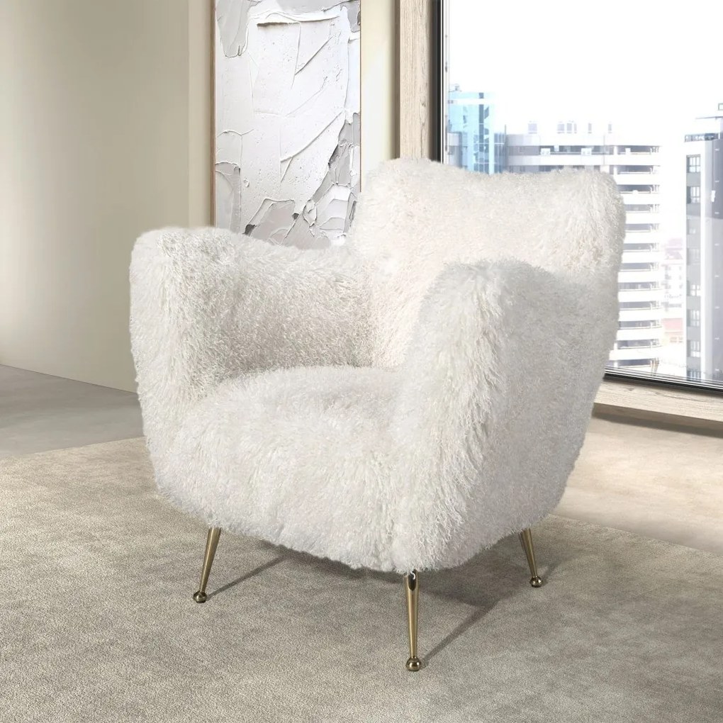 Fotoliu LUX design italian, White long pile