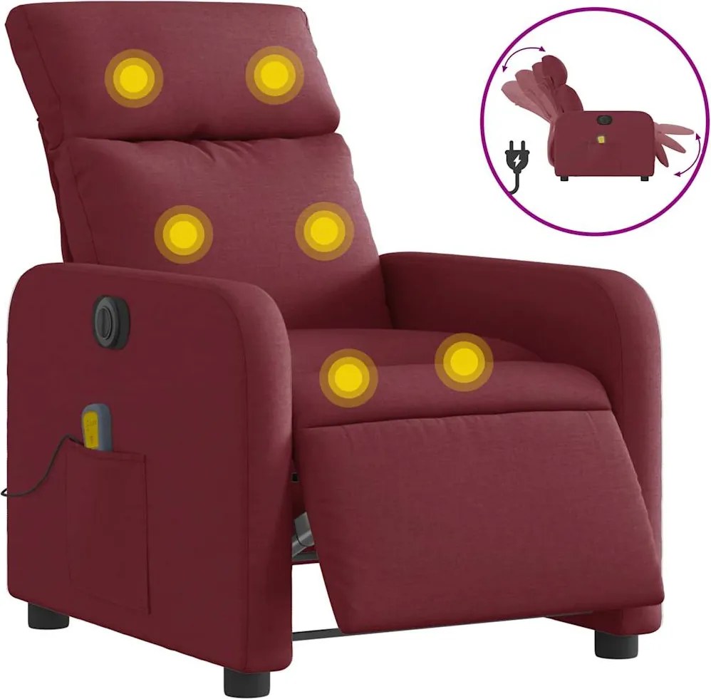 vidaXL Fotoliu electric de masaj rabatabil, roșu vin, textil