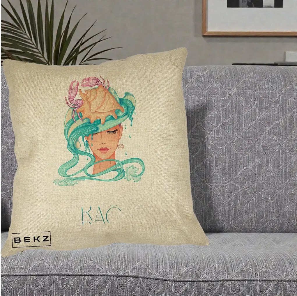 Perna Personalizata Zodie Rac, 40x40 cm, Crem, Husa Detasabila, Perna Inclusa, BEKZ®