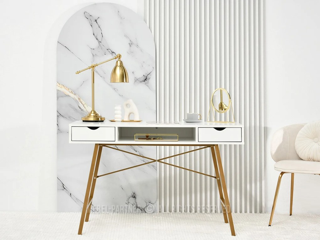 Masă PC Gavon (lemn alb + auriu). Promo -9%. 1109755