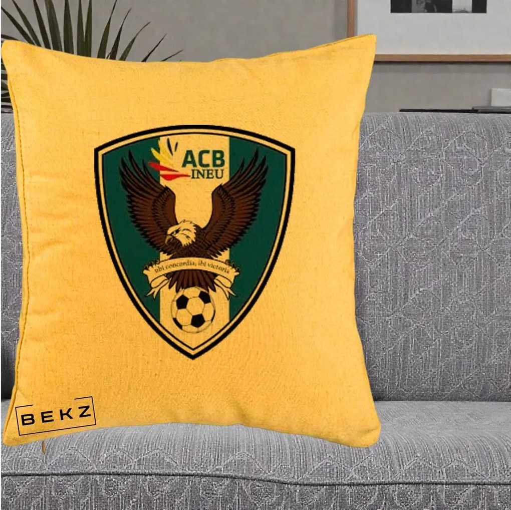 Perna Personalizata ACB Ineu Fotbal, 40x40 cm, Galben, Husa Detasabila, Perna Inclusa, BEKZ®