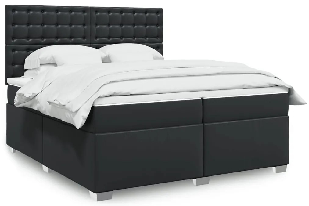 vidaXL Pat box spring cu saltea, negru, 200x200 cm, piele ecologică