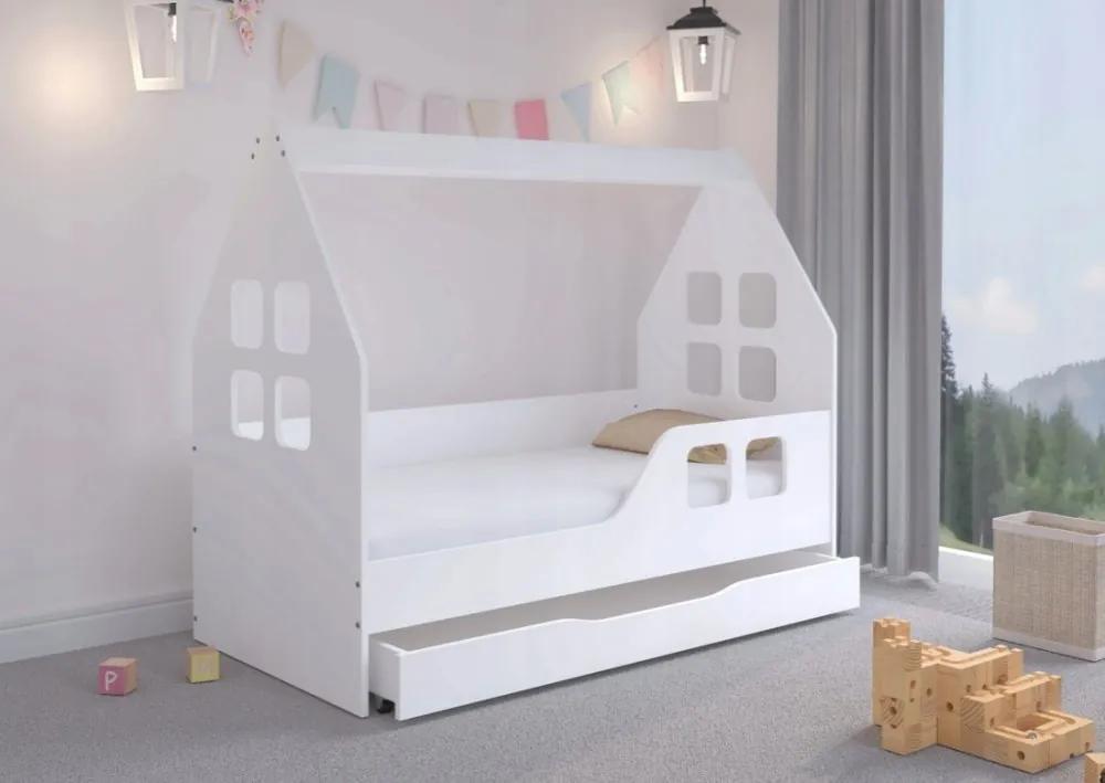 Pat fermecător pentru copii în formă de casă cu sertar inclus 160 x 80 cm