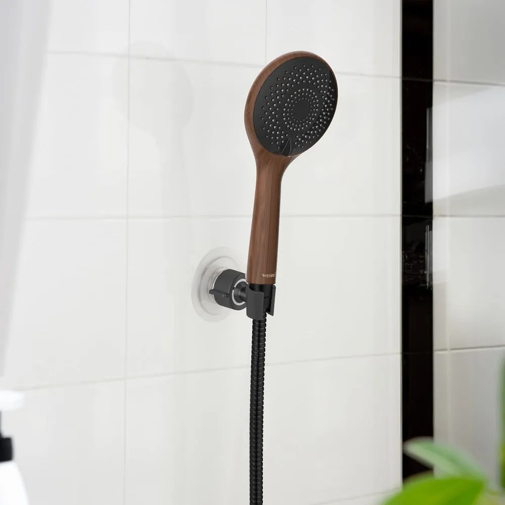 Suport pentru capul de duș negru autoadeziv din plastic Libertà – Wenko