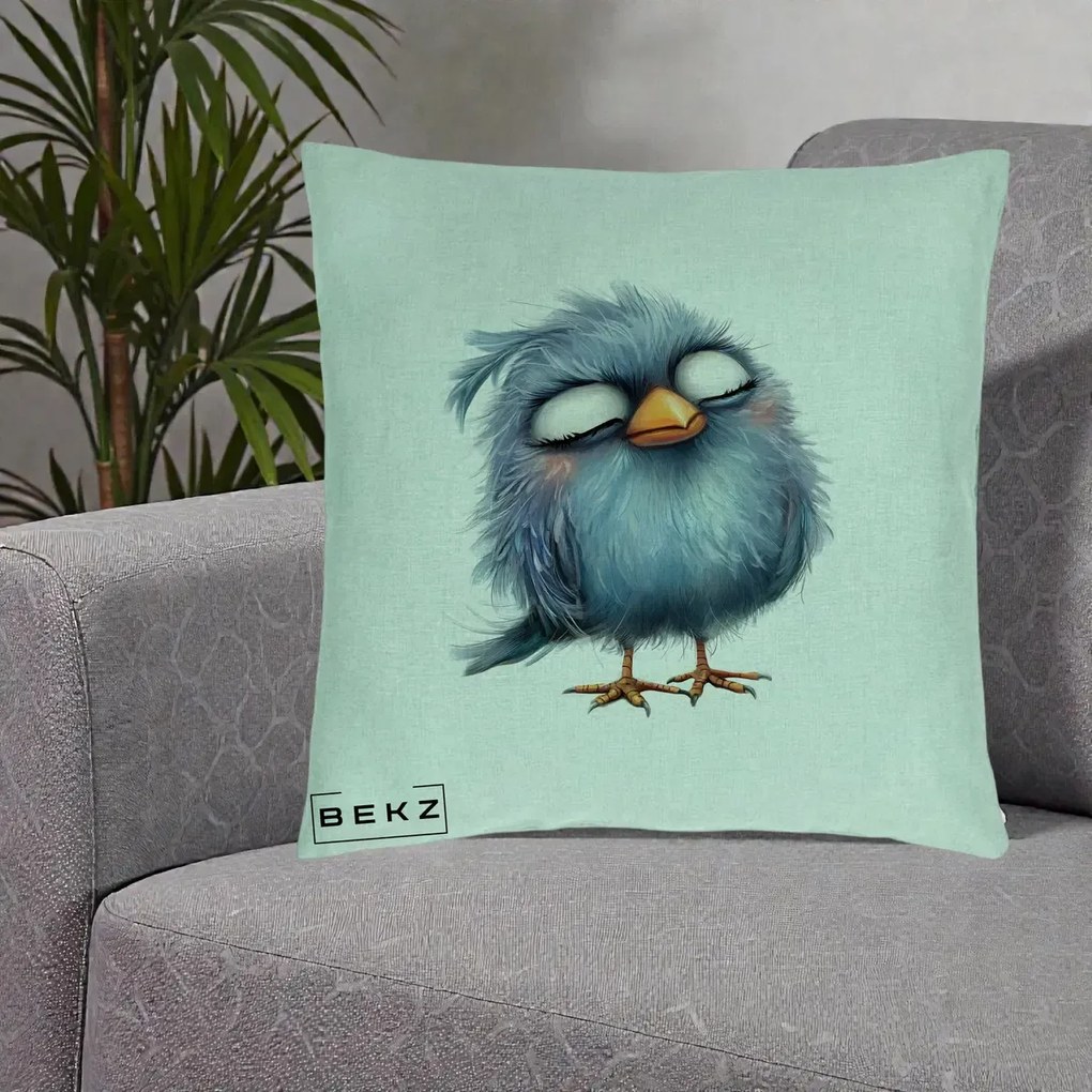 Perna Decorativa Pui Pufos Albastru Adormit, 40x40 cm, Verde Menta, Husa Detasabila, Perna Inclusa, BEKZ®