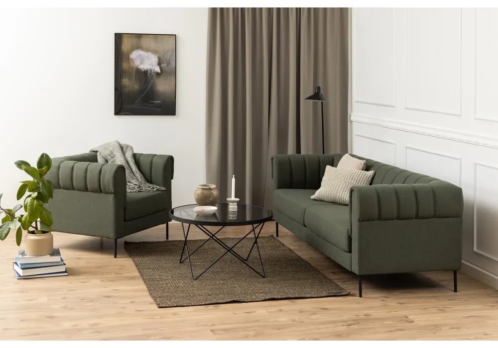 Măsuță de cafea neagră cu blat din sticlă ø 80 cm Cuxton – Actona