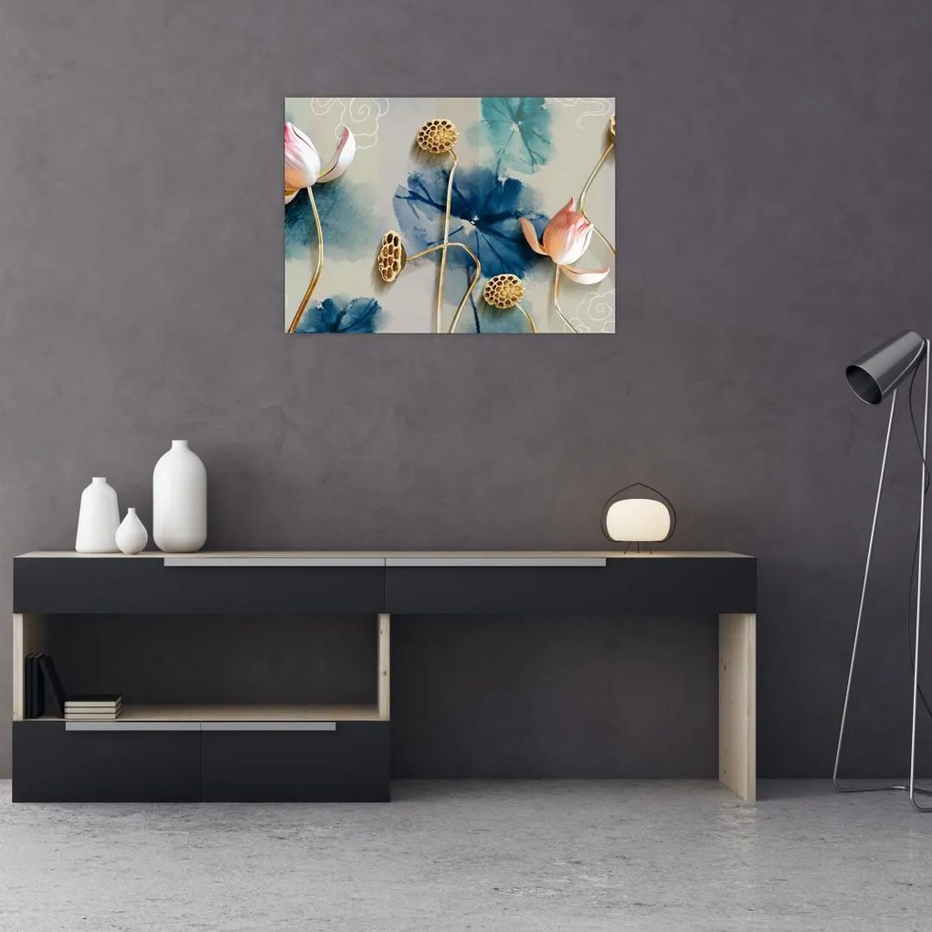 Tablou pe sticlă cu flori (70x50 cm)